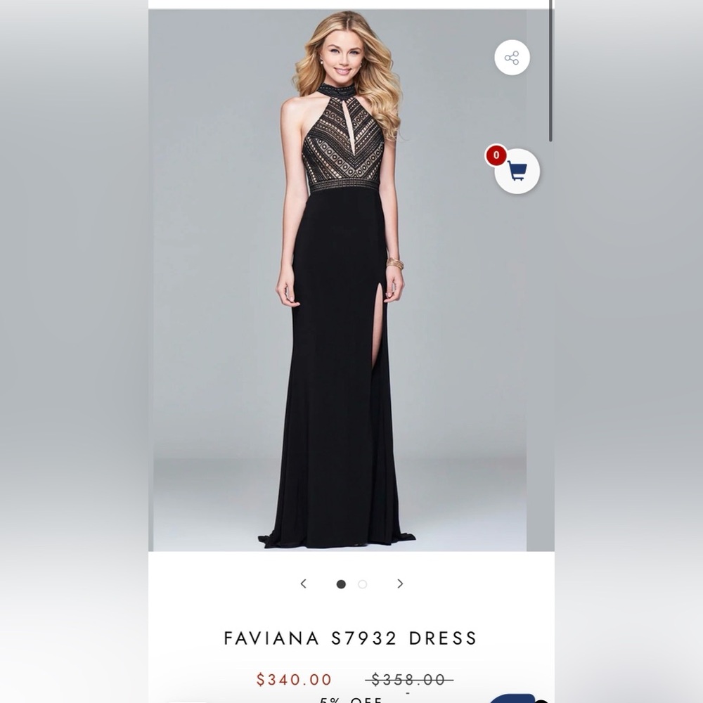 Faviana Black Maxi Dress with Gold Accents
